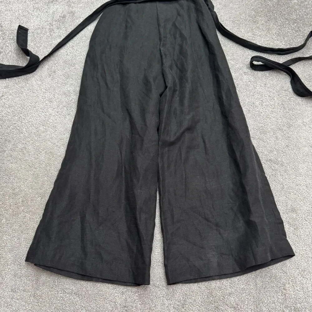 Aritzia Wilfred Brax Linen Blend Wide Leg Jumpsuit womens 4 Black Tie Waist NWD